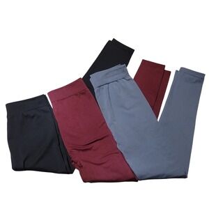 Fleece Lined Leggings Womens L/XL Black Burgundy Gray 3 Pack